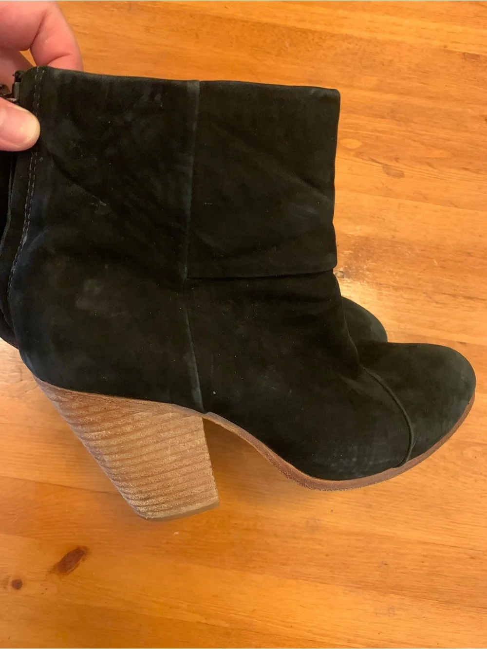 Rag & Bone Black Suede Women's Ankle Booties with Stacked Heel
